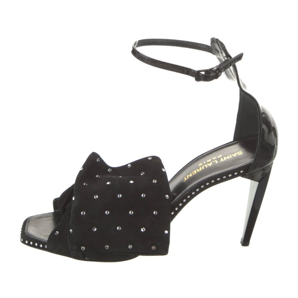 NWT Saint Laurent Freja suede bow crystal open toe heels black 9 EUR 39.5 - Picture 2 of 13